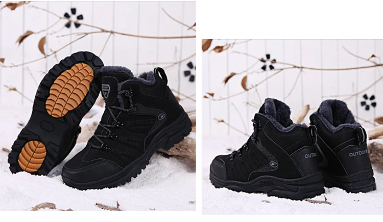 Mens Boots Non-slip Walk Shoes Men Ankle Snow Boots Fashion Fur Sneakers Winter Keep Warm Work Shoes Rubber Comfort Footwear