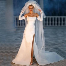 

Eightree Sexy Wedding Dresses Strapless Mermaid Satin Bridal Dress Simple High Split Floor Length Wedding Evening Gown Plus Size