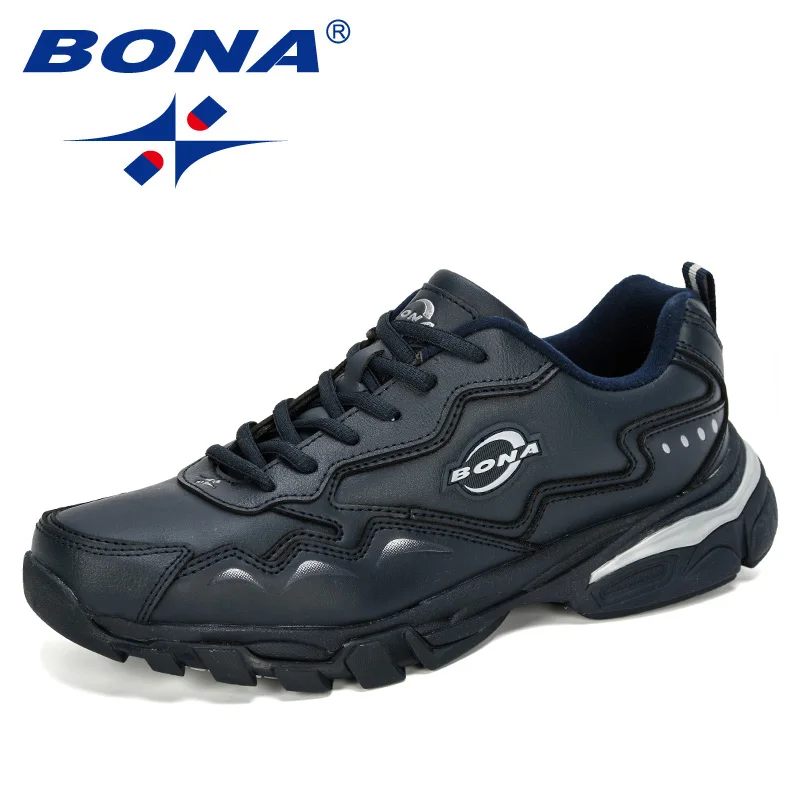 BONA новые дизайнерские модные популярные кроссовки уличные кроссовки мужские спортивные мужские кроссовки беговые кроссовки трендовая обувь - Цвет: Deep blue silvergray