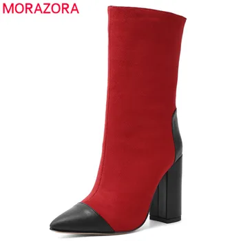 

MORAZORA 2020 new arrival women ankle boots mixed colors pu flock high heels shoes autumn winter boots woman dress party shoes
