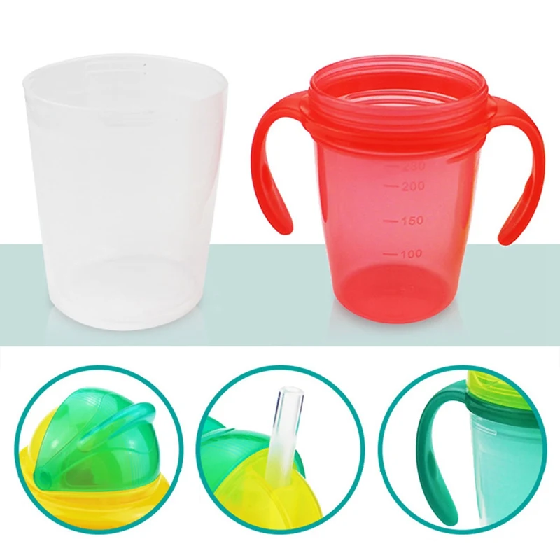 230ml Baby Double-layer Learning Drinking Cup With Double Handle Straw Infants Water Cups Bottle