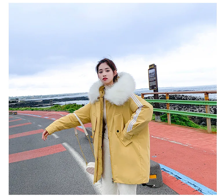 Autumn And Winter New Style down Jacket Cotton-padded Clothes Women's Mid-length BF Sports Stripes Baseball Loose Cotton Co