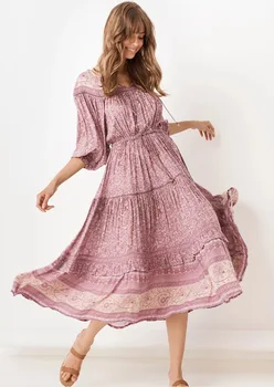 

2020 New Women's Maxi Long Boho Dress Petal Sleeve Hollow Out Princess Maxi Dress Rayon Chic Vestidos Ethnic Holiday Robes
