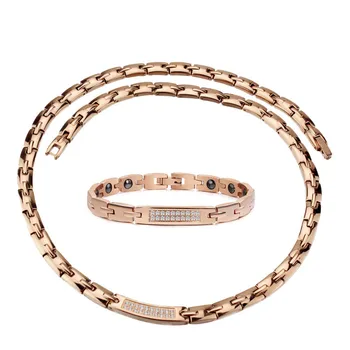 

OKtrendy Magnetic Stainless Steel Link Chain Charm Bracelet with Crystal Stone Germanium Necklace Jewelry Set