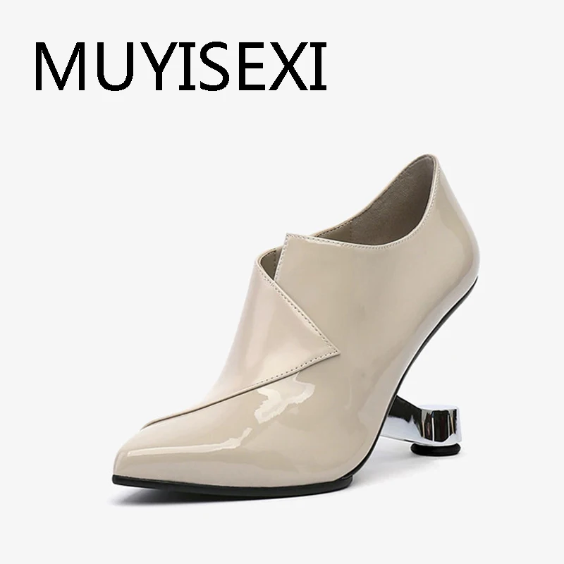 

Fashion 8cm high strange heels pointed toe slip on elegant brand mature office party dating sexy cozy women pumps HL313 MUYISEXI