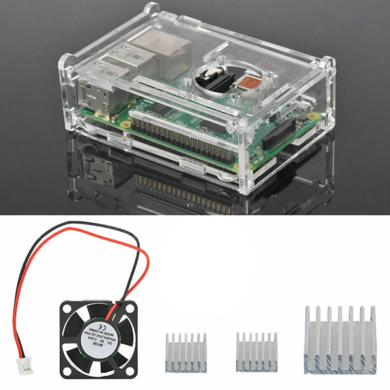 Прозрачный чехол коробка+ вентилятор охлаждения+ алюминиевый теплоотвод набор для Raspberry Pi 3