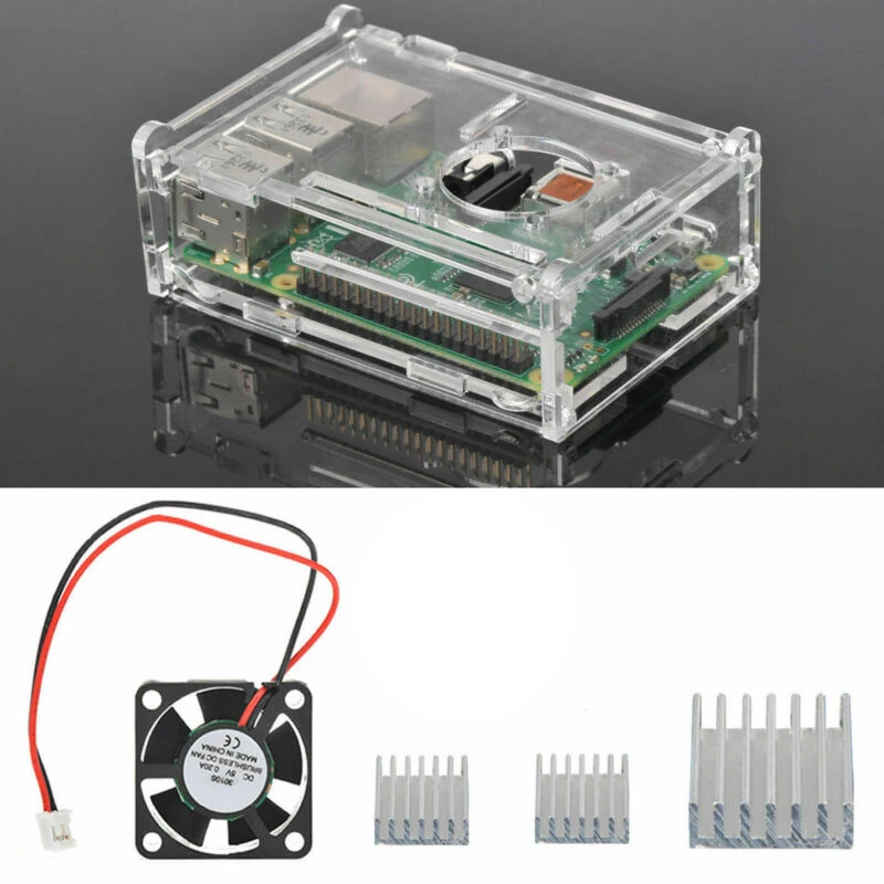Для Raspberry Pi 3 Model B+ Прозрачный чехол в коробке+ вентилятор охлаждения+ алюминиевый радиатор CA