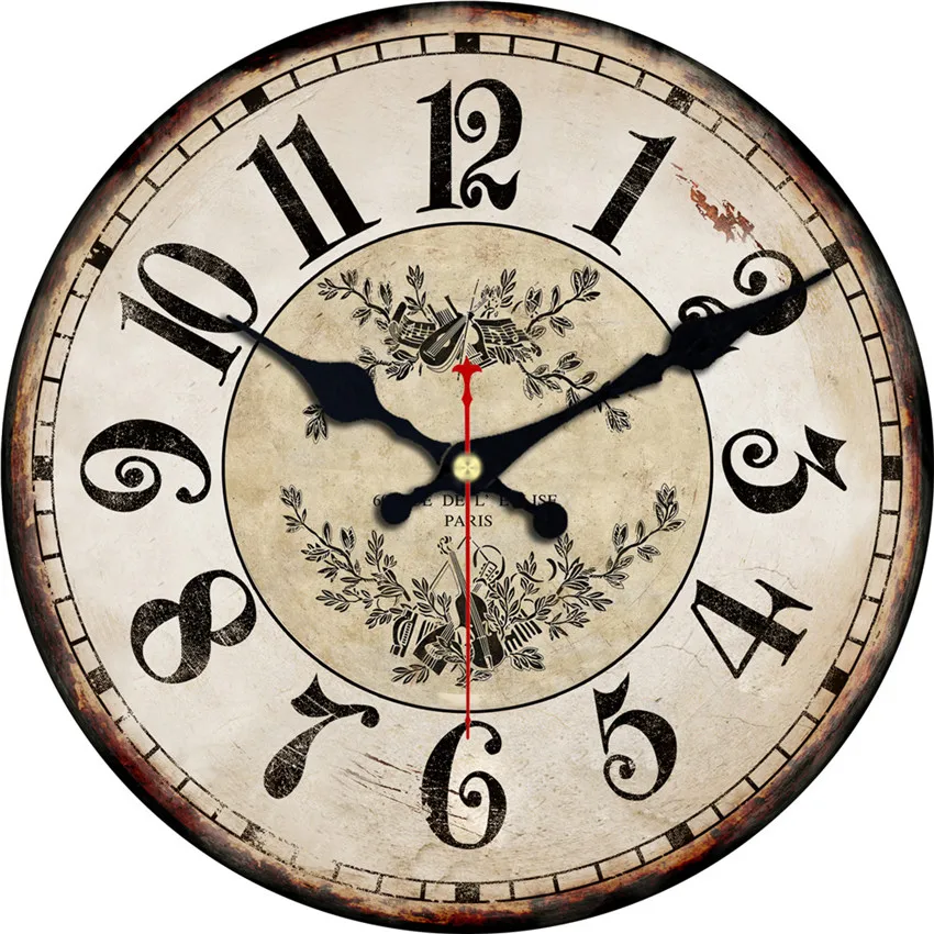 Retro style Large Wall Clock Crown Vintage Grand France Silent Living Room Decor Watch Gift Quiet Wooden Round Clocks | Дом и сад