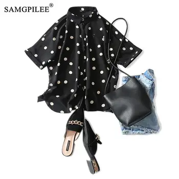 

2020 Fashion Women Blouses Casual Blouse Women Plus Size Chiffon Short Button Polka Dot Turn-down Collar Femmes Blouses 3XL