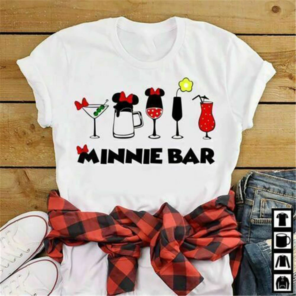 Женская футболка с принтом Minnie Bar хлопковая S 3Xl для молодых людей среднего