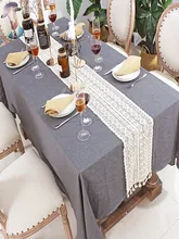  Crochet Hollow Lace Table Runner Tassels Beige 100% Cotton Wedding Decor Tablecloth Nordic Romance Table Cover Coffee Runners 