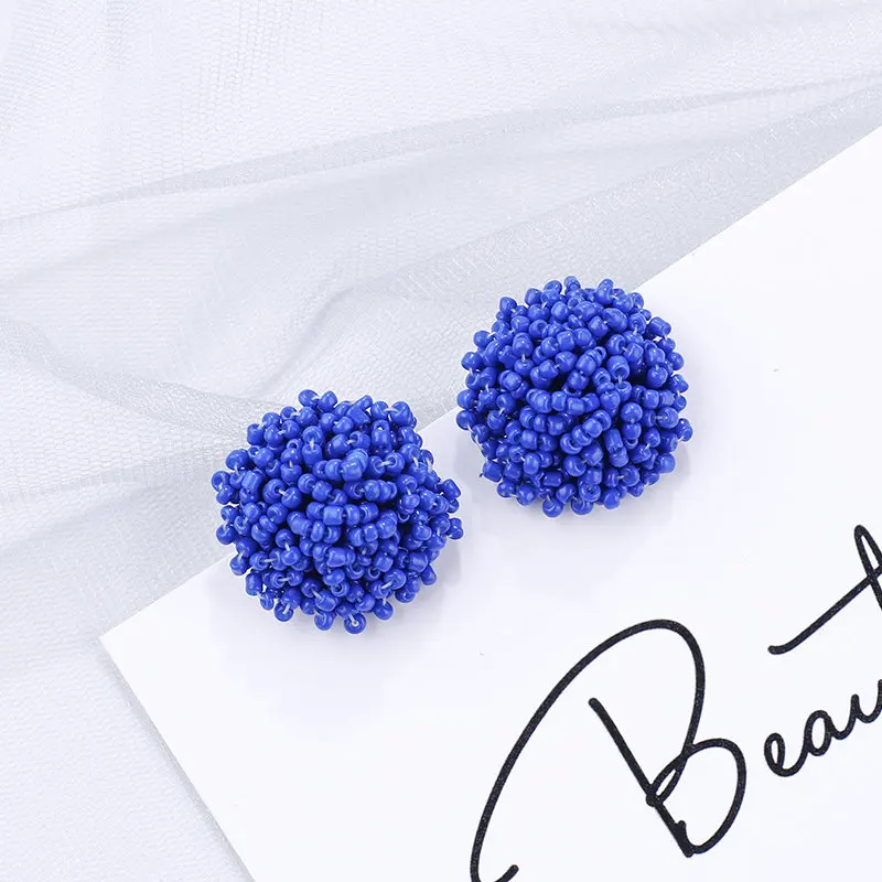 Hde60f341d8df447f98cbb2632500cc9dU - AENSOA 2019 Korean Blue Geometric Pendant Earrings Multiple Drop Earrings Trendy Beaded Resin Acrylic Raffia Dangle Earrings