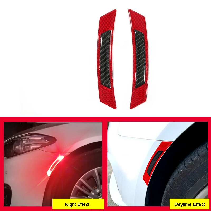 

2Pcs Carbon Fiber Car Wheel Eyebrow Edge Guard Strip Anti-collision Scratch Protection Reflective Warning Stickers Universal