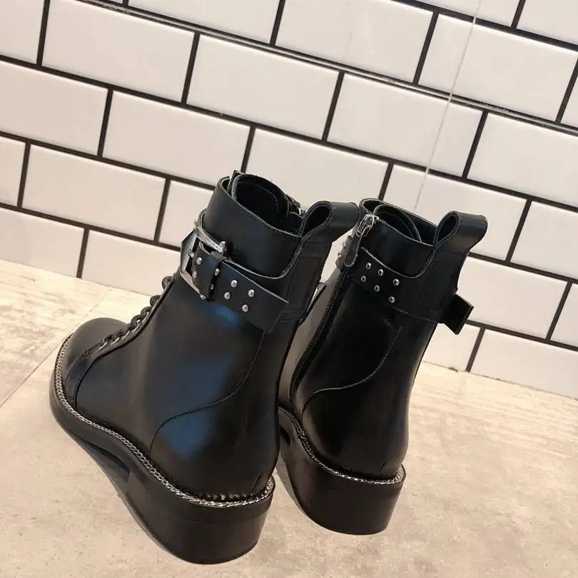 Женские ботинки на молнии; Botas chaussures femme; ботильоны с пряжкой; женская обувь на низком каблуке; женские ботинки с круглым носком; botas mujer Ins