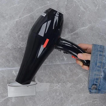 

Dustproof Hanging Racks Hair Dryer Holder Bathroom Organizer Self Adhesive Space Saving Stainless Steel Protection No Drill
