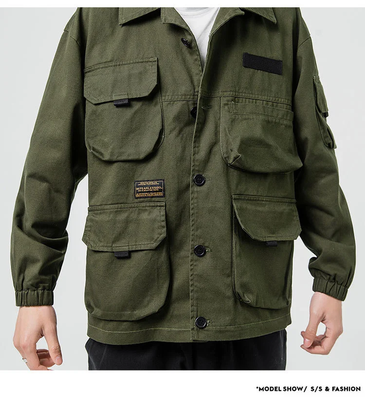 Фитнес Военная армейская зеленая куртка пальто для мужчин осень мульти-карман куртки зима Уличная Повседневная японский стиль мужские пальто