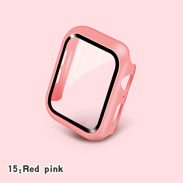 Glass+Cases For Apple Watch Series SE 654321 44mm 40mm Smart iWatch 42mm 38mm 360 Full Bumper Screen Protector+Cover Accessories Red pink
