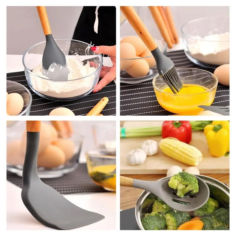 QueenTime 9 шт./компл. силиконовая кухонная утварь шпатель Длинные Ложки суповый ковш