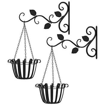

2PCS Hanging Basket Brackets Plant Hook Metal Outdoor Garden Heavy Duty Wall Hook for Lanterns Wrought Iron Bracket