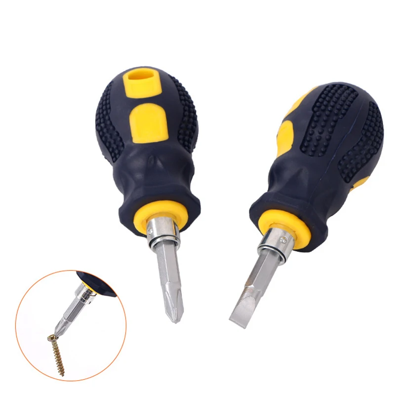 Description Picture 2 of itemNew Double-Use Phillips Shank Hand Tools Screwdriver Mini Repair Short Handle Slotted Removable/Adjustable Magnetic Head