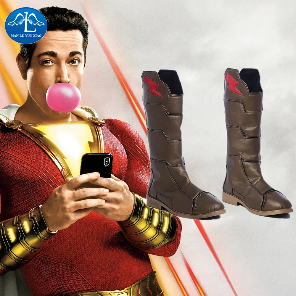 Captain Marvel Billy Batson Shazam Cosplay Comic Con Men Fashion Shoes Boots New