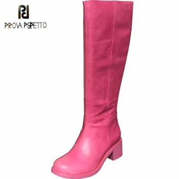 

Prova Perfetto Six Colors Classics Leisure Genuine Leather Solid Color Thigh High Boots Round Toe Zipper Warm Vulcanized Shoes