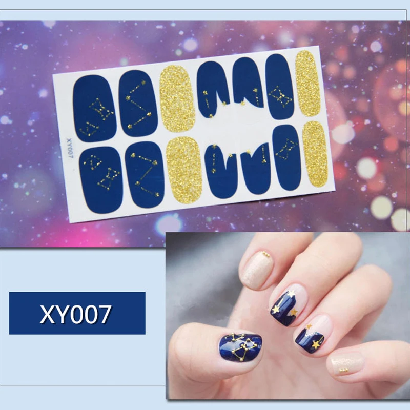 Lamemoria 14 типсов Луна Звезда полное покрытие наклейки для ногтей Обертывания украшения DIY для красоты ногтей наклейки простые наклейки самоклеющиеся - Цвет: XY007