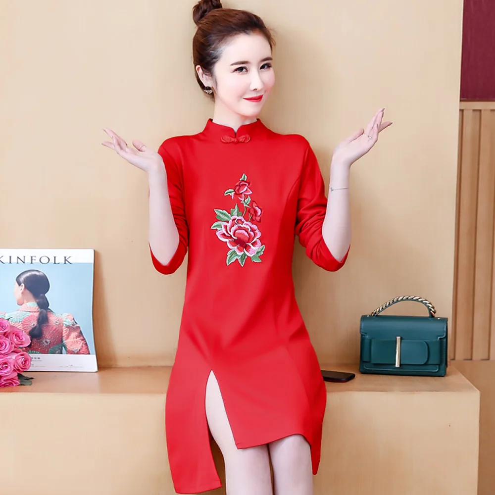 Китайское традиционное платье с длинным рукавом, Qipao, вечернее свадебное платье размера плюс, современный Cheongsam для женщин, молодых, улучшенное Qi Pao