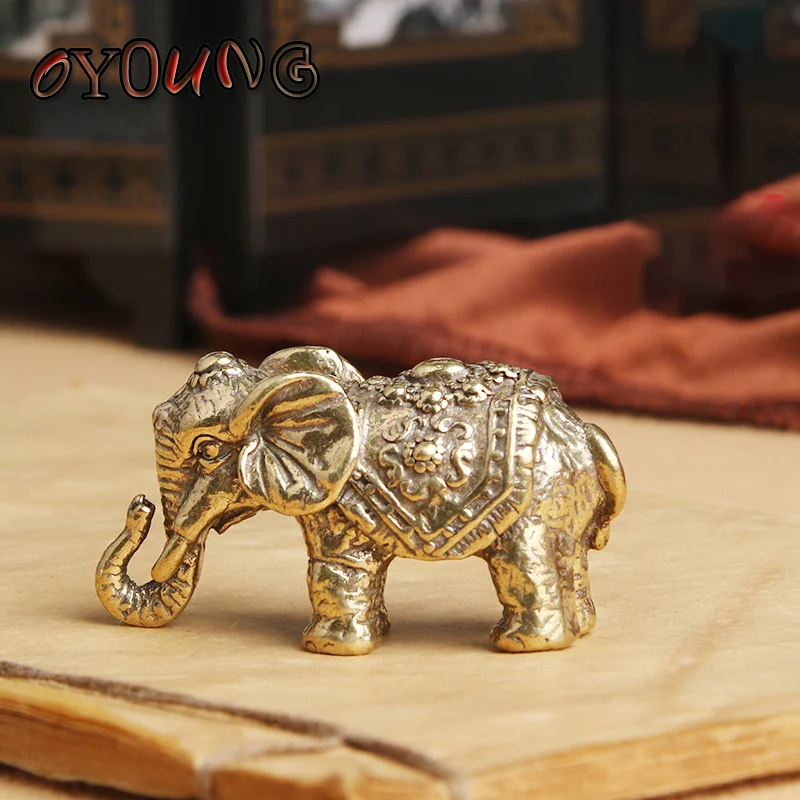 

Медный Слон на удачу, маленькие украшения, латунная благословение, миниатюрная статуэтка слона, Античная бронзовая статуэтка животного, крафтовый Декор