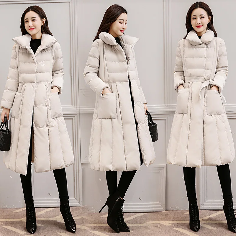 

Cotton-padded Clothes Sweet Solid Color 2019 Winter Long Sleeve Thick Mid-length Korean-style Casual Cotton-padded Jacket Coat