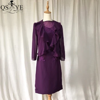 

QSYYE Broken Size Clearance Specials US12 Grape Short Mother of the Bride Dress Chiffon Sheath Evening Dress for Mom Prom Dress