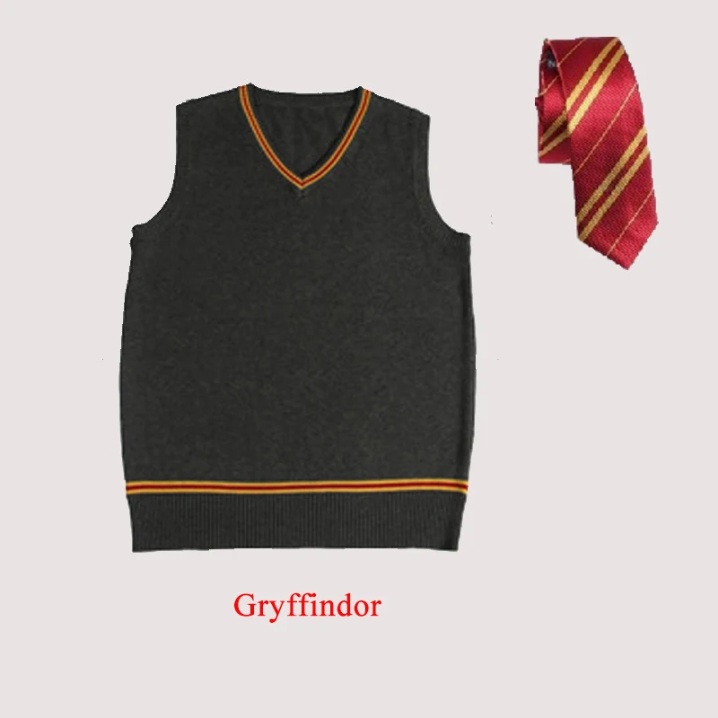 Gryffindor with Tie Комплект из 2 предметов для взрослых, косплей, свитер Гриффиндор Слизерин, Ravenclaw Hufflepuff, свитер, галстук, жилет, одежда, костюмы Поттера D2103AD - Цвет: Gryffindor with Tie