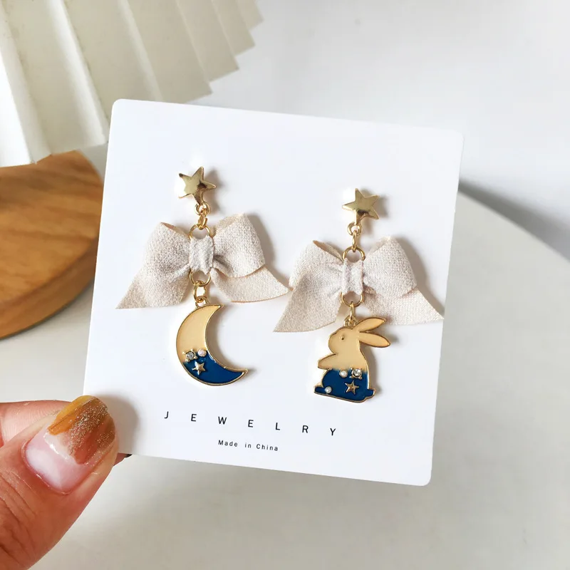 Japanese Cute Cartton Animal  White Rabbit Bear Clip on Earrings Pink Sakura Cat Clip Earrings Without Piercing for Women Girls 