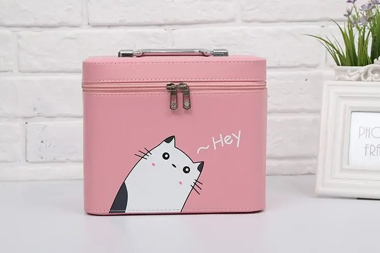 Cat Pink Многофункциональная сумка для косметики, женская кожаная дорожная косметичка, органайзер на молнии, чехол для макияжа, сумочка, набор туалетных принадлежностей, сумки - Цвет: Cat Pink