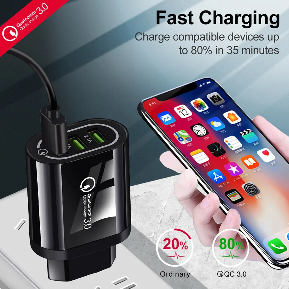 Быстрое зарядное устройство 3 USB зарядное устройство Быстрая зарядка QC3.0 5 V/3A EU/US для iPhone быстрое зарядное устройство Xiaomi портативное зарядное устройство для телефона Зарядка зарядное устройство