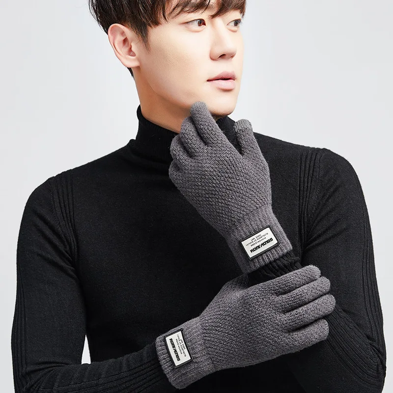 Сенсорный экран перчатки Для мужчин вязаный осенне зимние уличные вождения плюс бархат сохранения в Корейском стиле пары, теплые, милые, миленькие в японском стиле(«студенты W