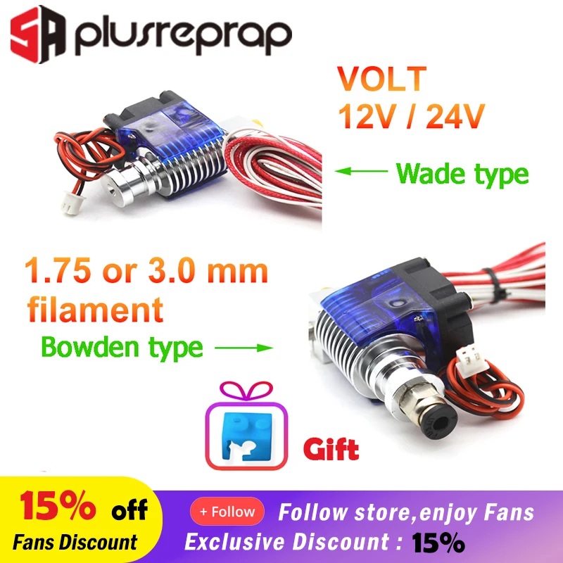 V6 J-head 12V 24V все металлические Hotend Уэйд или экструдер Bowden в нагреватель термистор Вентилятор Насадка теплоотвод для 1,75/3 мм 3D-принтеры часть