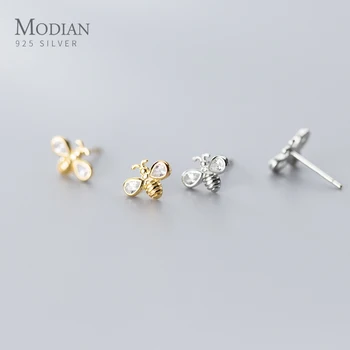 

Modian Hot Sale 925 Sterling Silver Luminous Zircon Tiny Lovely Bee Stud Earring for Women Anti-Allergy Ear Pin Fine Jewelry