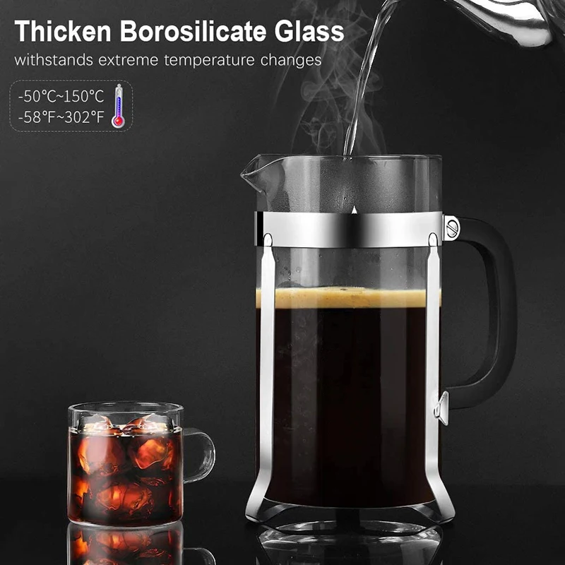 French Press Coffee Maker & Large Capacity Manual Heat Resistant Stainless Steel Glass Transparent Manual Coffee Tea Percolator coffee maker french press coffee press coffee press
