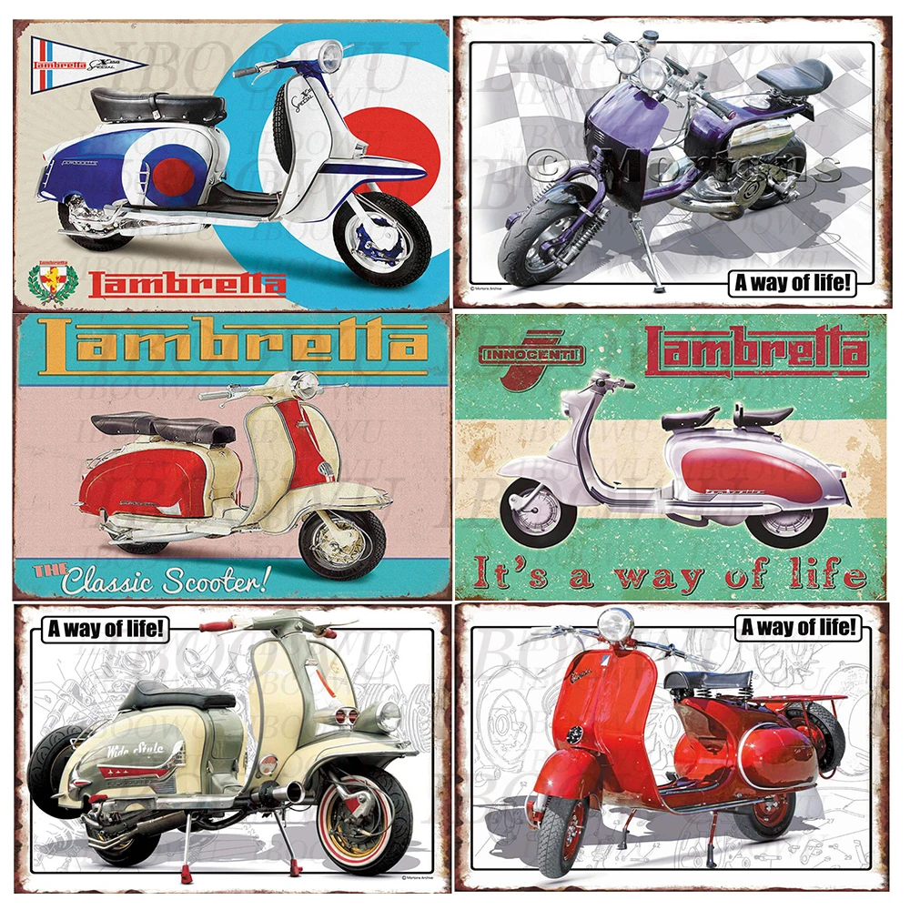 1 шт. винтажный постер Lambretta металлическая Жестяная Табличка для мотоцикла значки