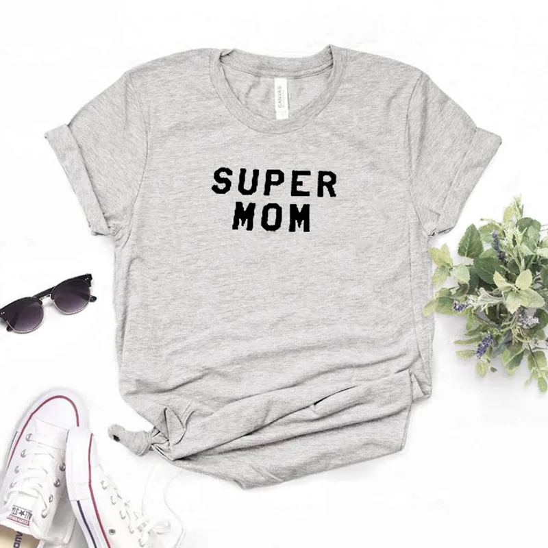 Женская футболка с принтом SUPER MOM, хлопковая Повседневная забавная футболка, подарок для леди Yong Girl, уличный Топ, футболка, 6 цветов, MF-12