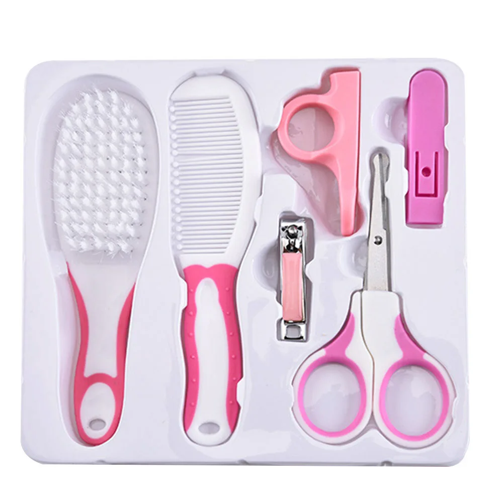 6Pcs-Pink Портативные Детские кусачки для ногтей, гребень, набор кистей для новорожденных, наборы для ухода за здоровьем, оборудование, маникюрный термометр для волос, инструменты - Цвет: 6Pcs-Pink