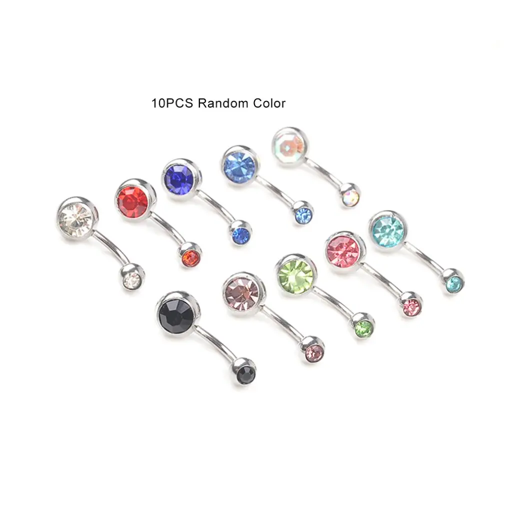 10 шт/партия пирсинг для пупка Хирургическая сталь одиночный кристалл горный хрусталь кольца для пупка пирсинг пупка