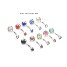 10 шт/партия пирсинг для пупка Хирургическая сталь одиночный кристалл горный хрусталь кольца для пупка пирсинг пупка