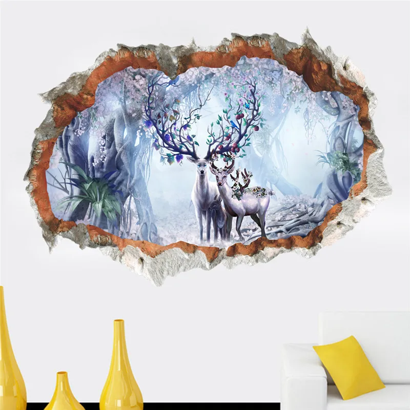 

Sika Deer 3d Hole Wall Sticker For Shop Living Room Bedroom Home Decoration Diy Safari Scenery Mural Art Diy Animal Decal