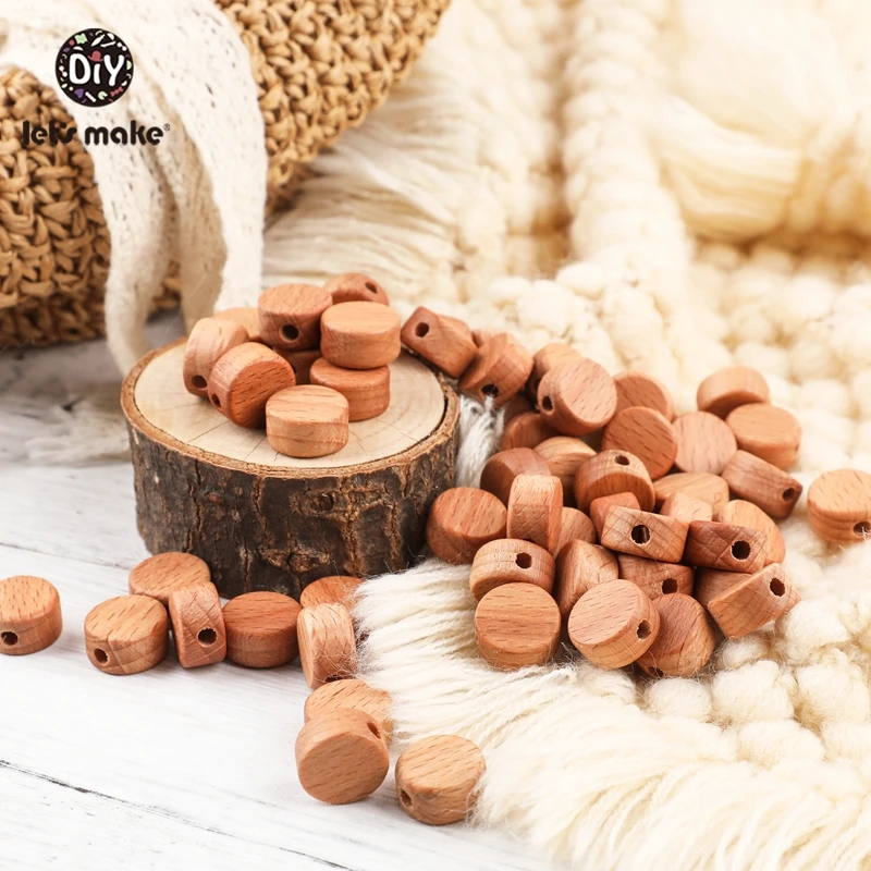 Let's Make 50 шт. деревянные бусины из бука и клена DIY для детей, грызунки-погремушки, кроватки для кровати, деревянные бусины-прорезыватели, игрушки