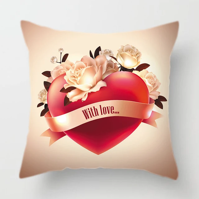 Red Rose Flower Heart Polyester Decorative Throw Pillowcase I Love You Letter Cushions Cover for Sofa Valentines Decorative Throw Pillow Cover