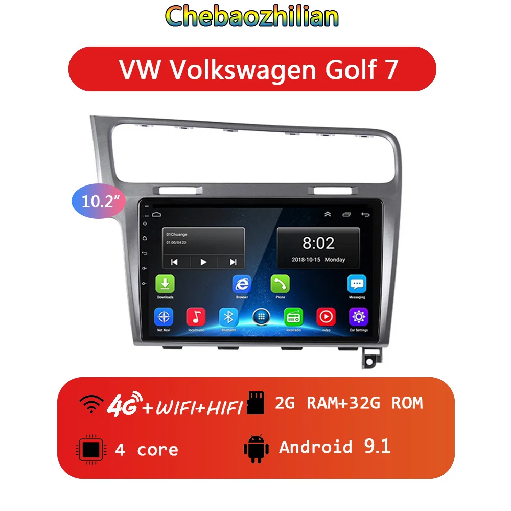 10,2 дюймов Android 9,1 автомобильный Радио DVD мультимедийный плеер 32G gps Sat навигация для Фольксваген Гольф 7 2013- Wifi Bluetooth - Размер экрана, дюймов: 4G Wifi Version
