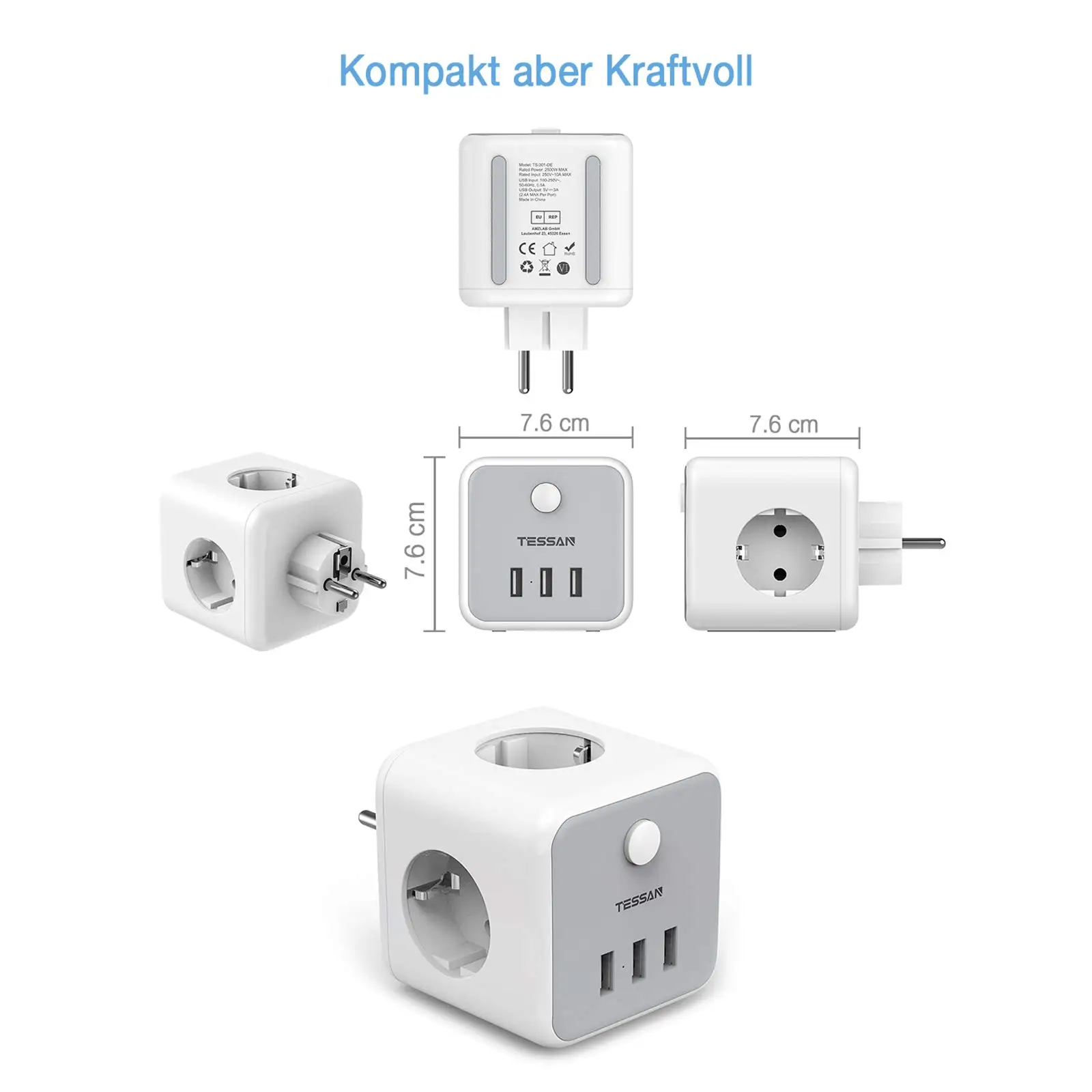 TESSAN PowerCube  Ʈ, USB  EU ÷  Ȯ, ġ , 3 ܼƮ  3 USB  Ʈ,  