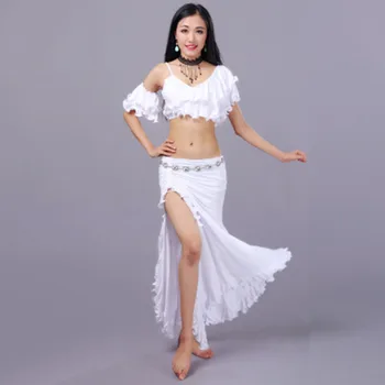 

2020 Women Belly Dance Costume Oriental Dancing Clothing for Women Belly Dancewear Milk Silk +Modal Skirt Prom Dresses 2pcs/set